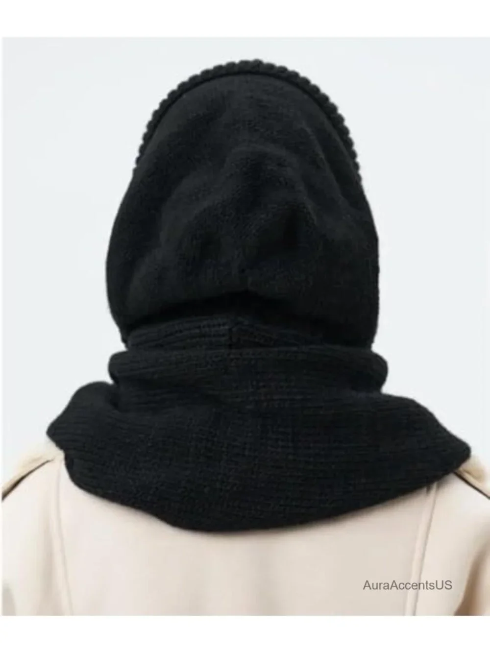 2-in-1 Hooded Scarf Hat Women Winter Knit Balaclava Beanie Cotton Polyester